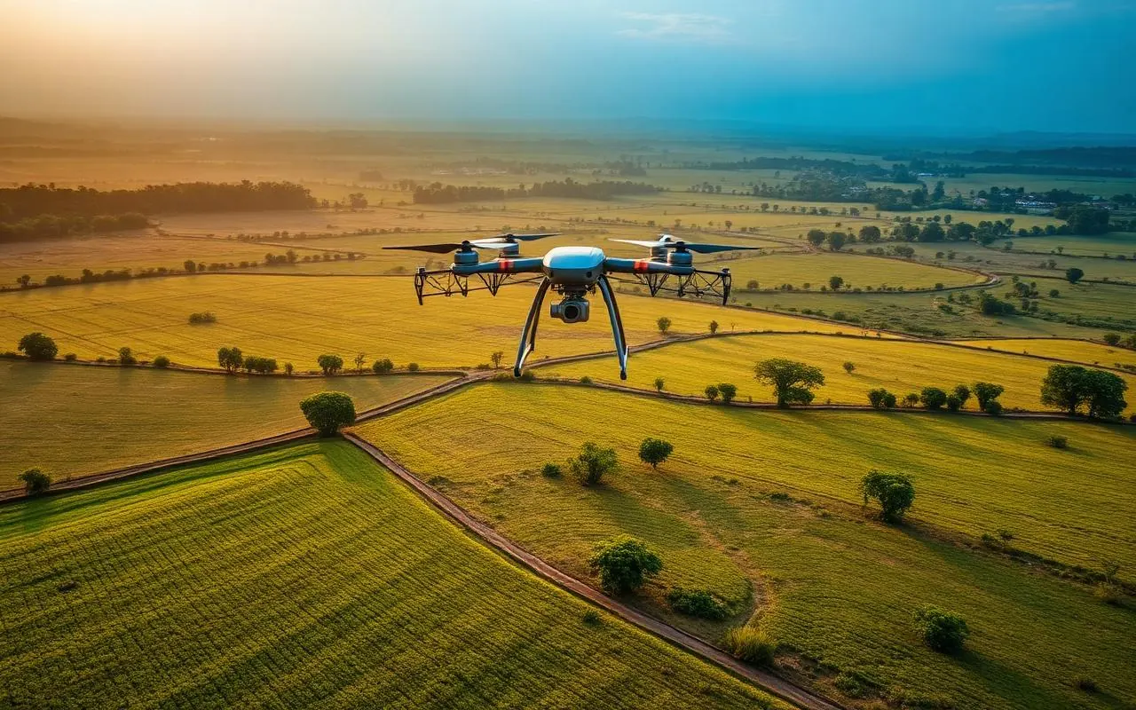 Drone over agricultural land